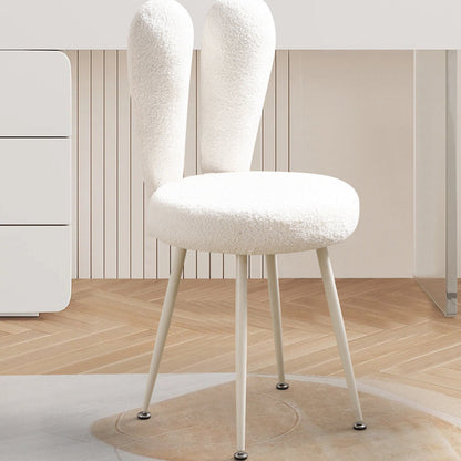 Modern Art Deco Rabbit Ears Round Lambswool Carbon Steel Vanity Stool Backrest For Bedroom