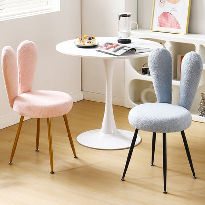 Modern Art Deco Rabbit Ears Round Lambswool Carbon Steel Vanity Stool Backrest For Bedroom