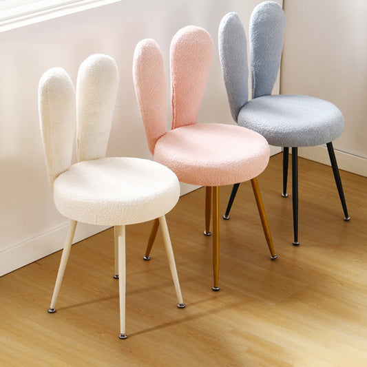 Modern Art Deco Rabbit Ears Round Lambswool Carbon Steel Vanity Stool Backrest For Bedroom