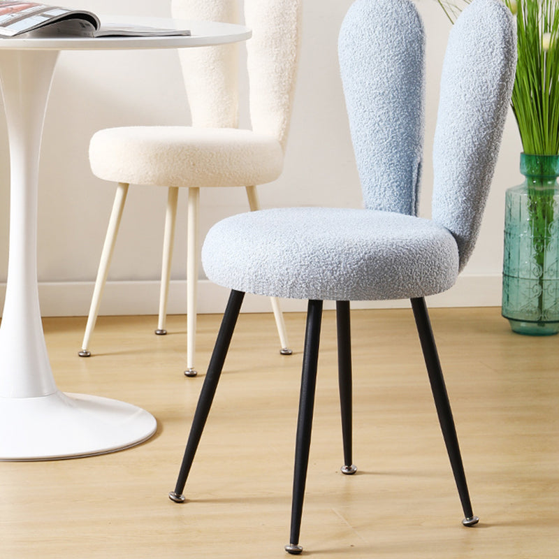 Modern Art Deco Rabbit Ears Round Lambswool Carbon Steel Vanity Stool Backrest For Bedroom