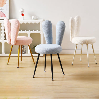 Modern Art Deco Rabbit Ears Round Lambswool Carbon Steel Vanity Stool Backrest For Bedroom