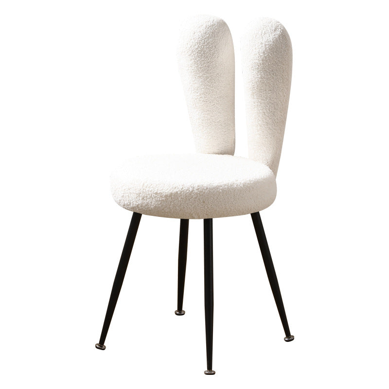 Modern Art Deco Rabbit Ears Round Lambswool Carbon Steel Vanity Stool Backrest For Bedroom