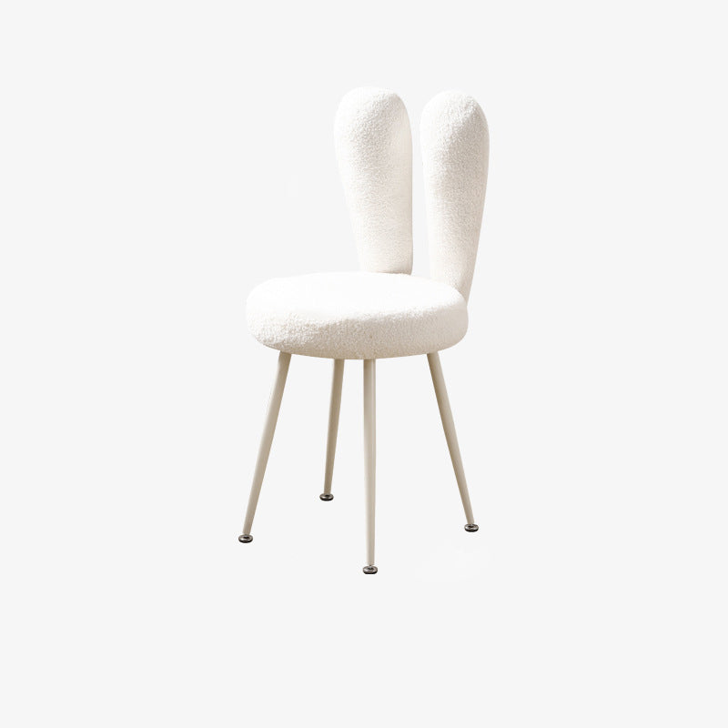 Modern Art Deco Rabbit Ears Round Lambswool Carbon Steel Vanity Stool Backrest For Bedroom