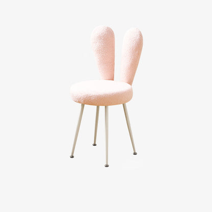 Modern Art Deco Rabbit Ears Round Lambswool Carbon Steel Vanity Stool Backrest For Bedroom