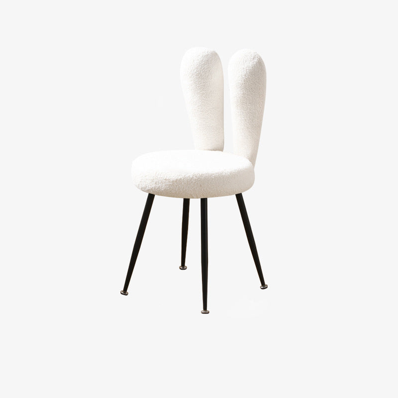 Modern Art Deco Rabbit Ears Round Lambswool Carbon Steel Vanity Stool Backrest For Bedroom