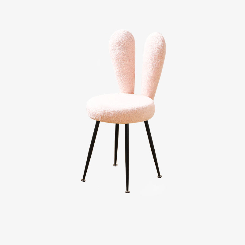 Modern Art Deco Rabbit Ears Round Lambswool Carbon Steel Vanity Stool Backrest For Bedroom