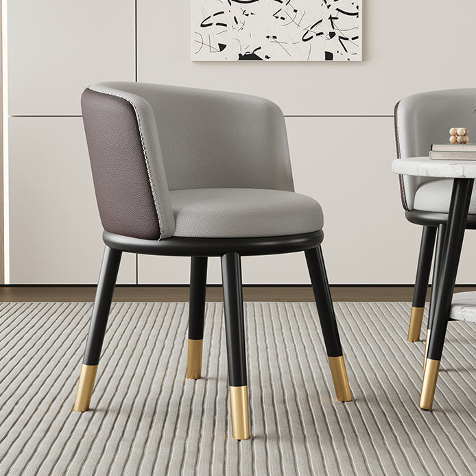 Modern Luxury Half Wrap Round PU Leather Tech Fabric Sisal Metal Dining Chair Backrest For Dining Room