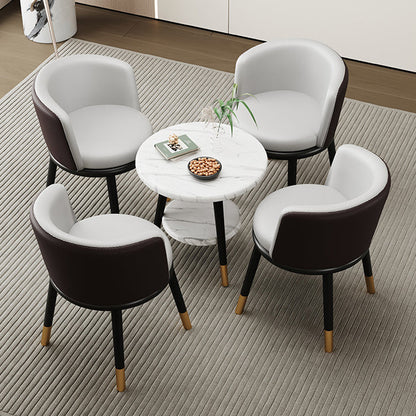 Modern Luxury Half Wrap Round PU Leather Tech Fabric Sisal Metal Dining Chair Backrest For Dining Room