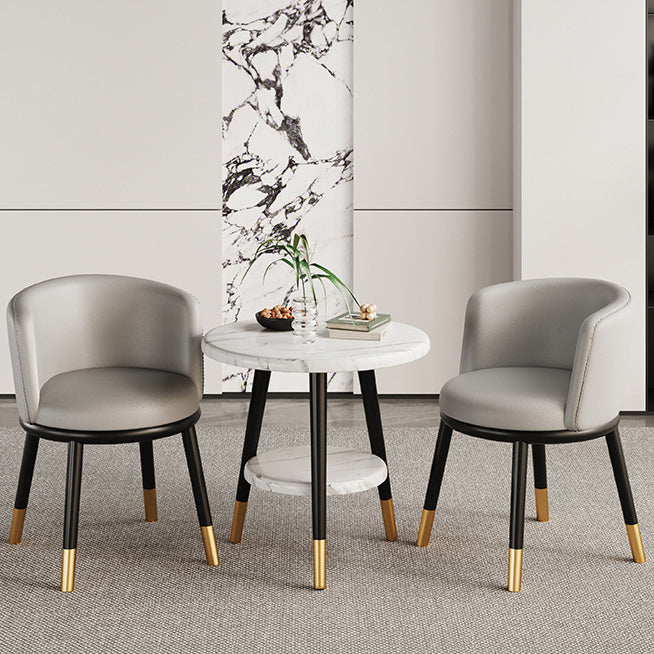 Modern Luxury Half Wrap Round PU Leather Tech Fabric Sisal Metal Dining Chair Backrest For Dining Room