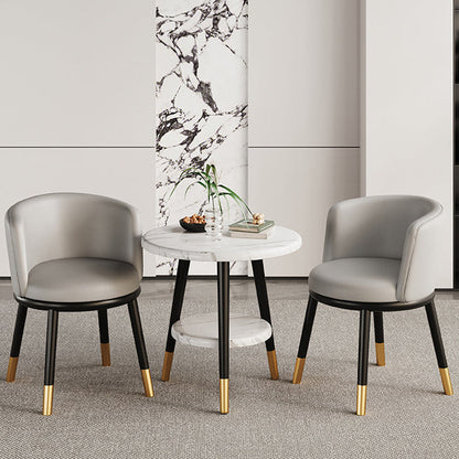 Modern Luxury Half Wrap Round PU Leather Tech Fabric Sisal Metal Dining Chair Backrest For Dining Room