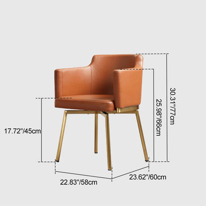 Modern Minimalist Square Half Round Rotatable Faux Leather Metal Dining Chair Backrest Armrest For Dining Room