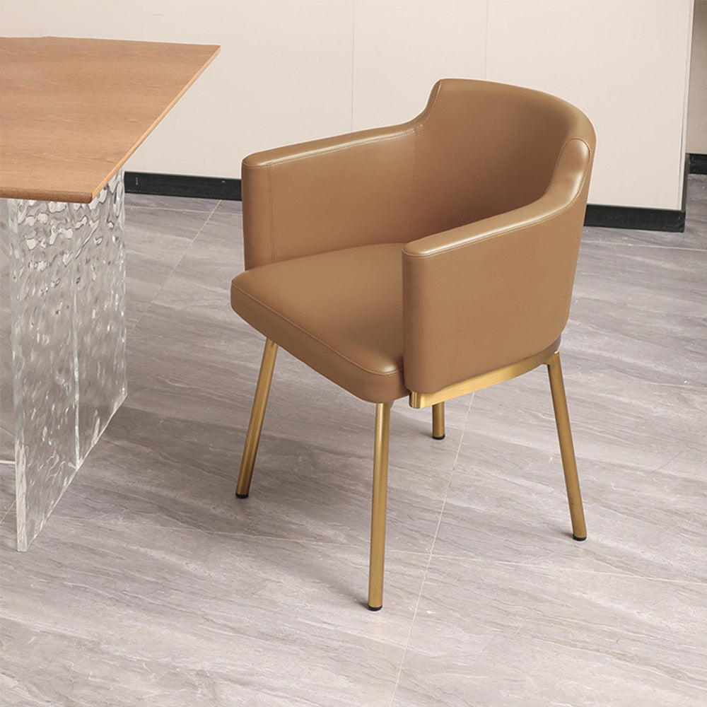 Modern Minimalist Square Half Round Rotatable Faux Leather Metal Dining Chair Backrest Armrest For Dining Room