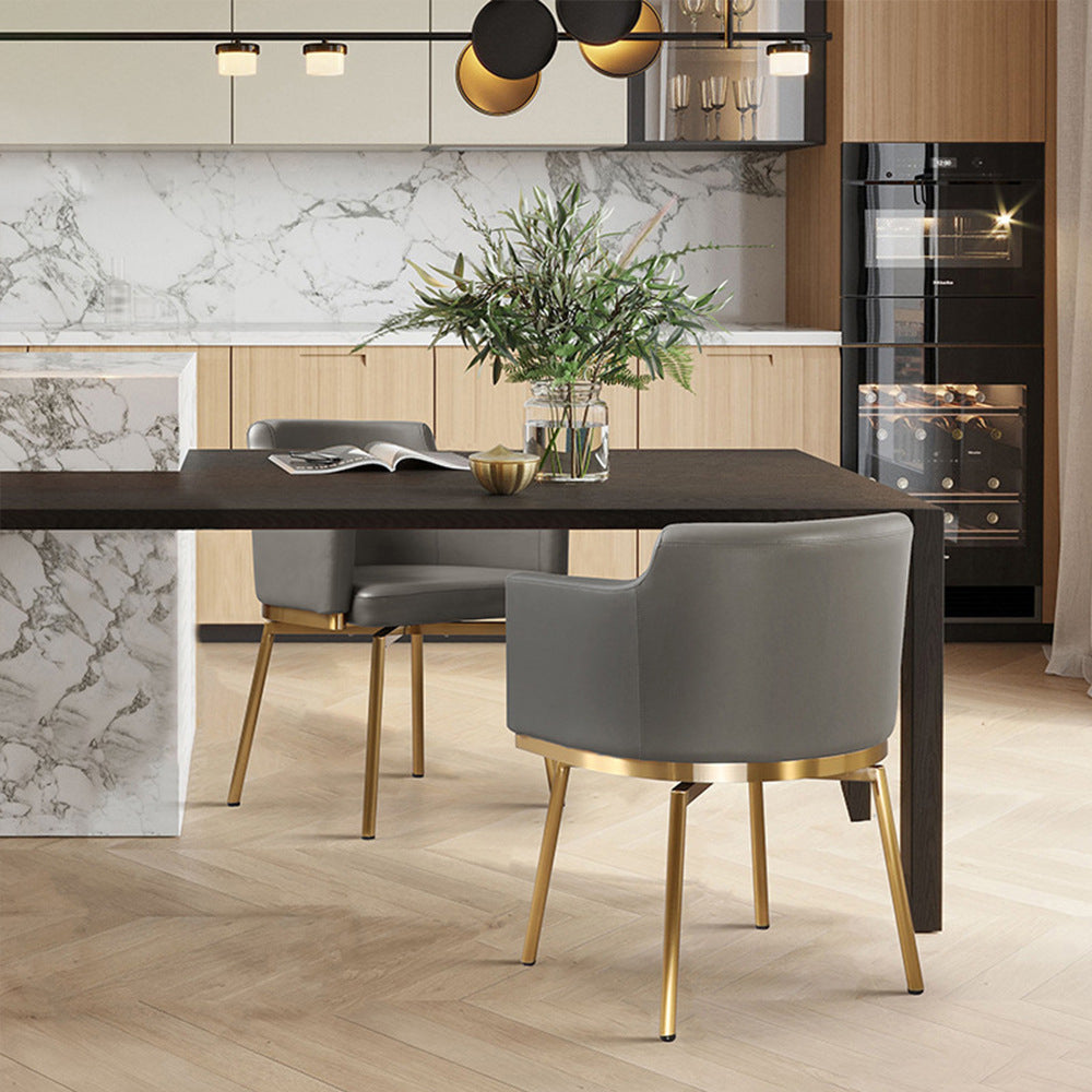 Modern Minimalist Square Half Round Rotatable Faux Leather Metal Dining Chair Backrest Armrest For Dining Room