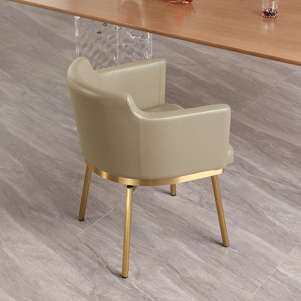 Modern Minimalist Square Half Round Rotatable Faux Leather Metal Dining Chair Backrest Armrest For Dining Room