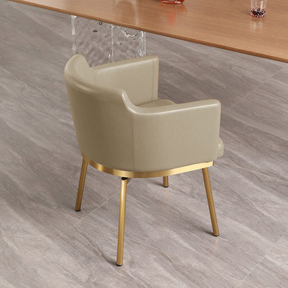 Modern Minimalist Square Half Round Rotatable Faux Leather Metal Dining Chair Backrest Armrest For Dining Room