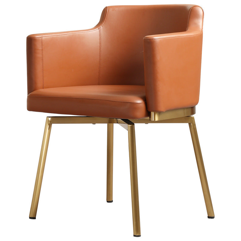 Modern Minimalist Square Half Round Rotatable Faux Leather Metal Dining Chair Backrest Armrest For Dining Room