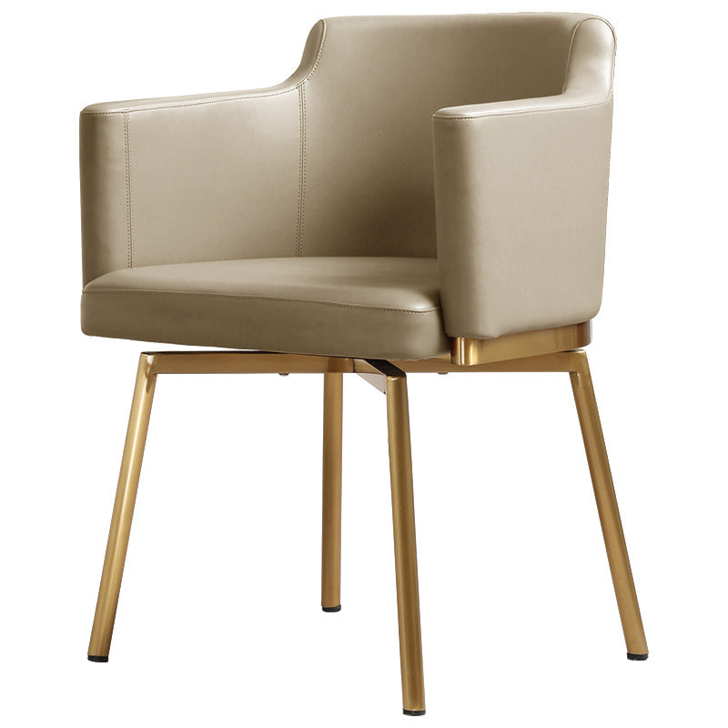 Modern Minimalist Square Half Round Rotatable Faux Leather Metal Dining Chair Backrest Armrest For Dining Room