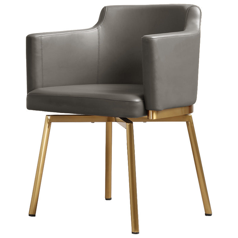 Modern Minimalist Square Half Round Rotatable Faux Leather Metal Dining Chair Backrest Armrest For Dining Room