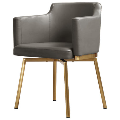 Modern Minimalist Square Half Round Rotatable Faux Leather Metal Dining Chair Backrest Armrest For Dining Room