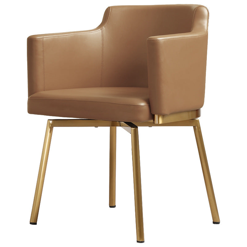 Modern Minimalist Square Half Round Rotatable Faux Leather Metal Dining Chair Backrest Armrest For Dining Room