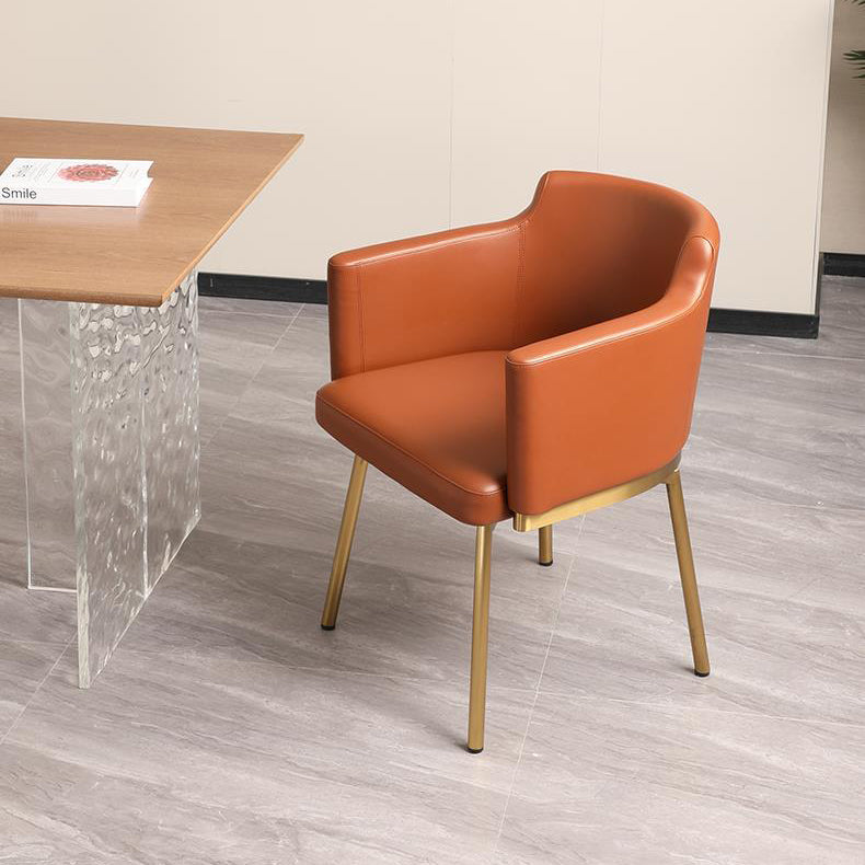 Modern Minimalist Square Half Round Rotatable Faux Leather Metal Dining Chair Backrest Armrest For Dining Room