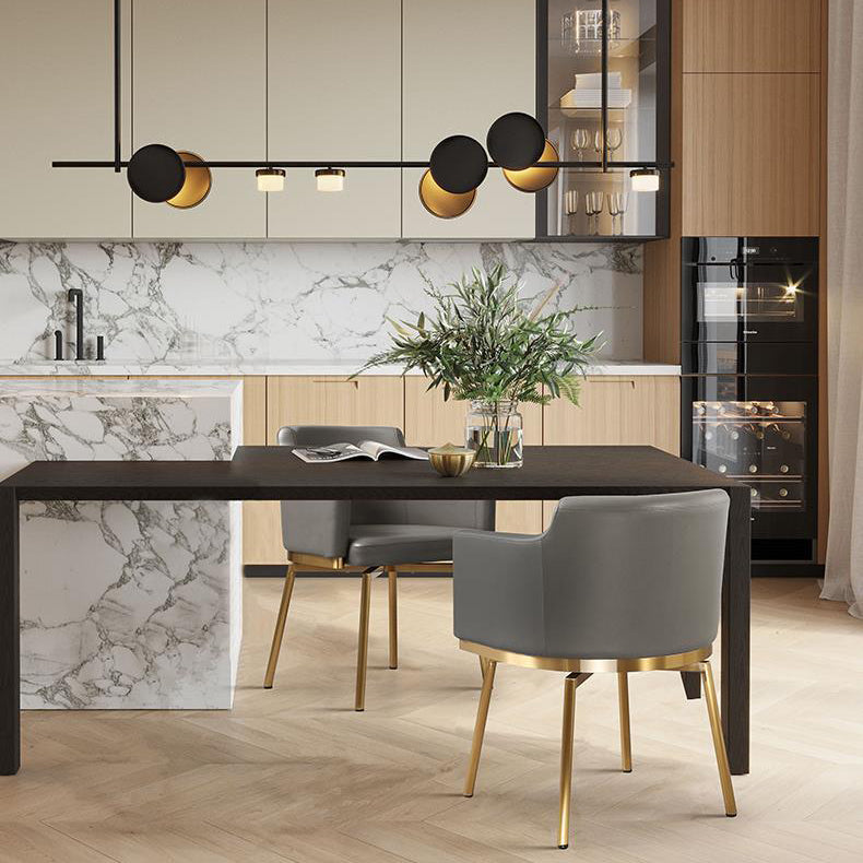 Modern Minimalist Square Half Round Rotatable Faux Leather Metal Dining Chair Backrest Armrest For Dining Room