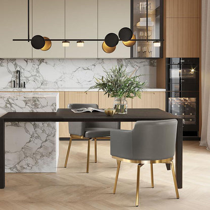 Modern Minimalist Square Half Round Rotatable Faux Leather Metal Dining Chair Backrest Armrest For Dining Room