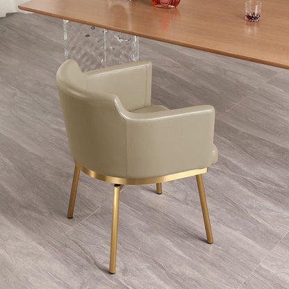 Modern Minimalist Square Half Round Rotatable Faux Leather Metal Dining Chair Backrest Armrest For Dining Room