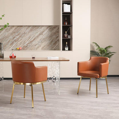 Modern Minimalist Square Half Round Rotatable Faux Leather Metal Dining Chair Backrest Armrest For Dining Room