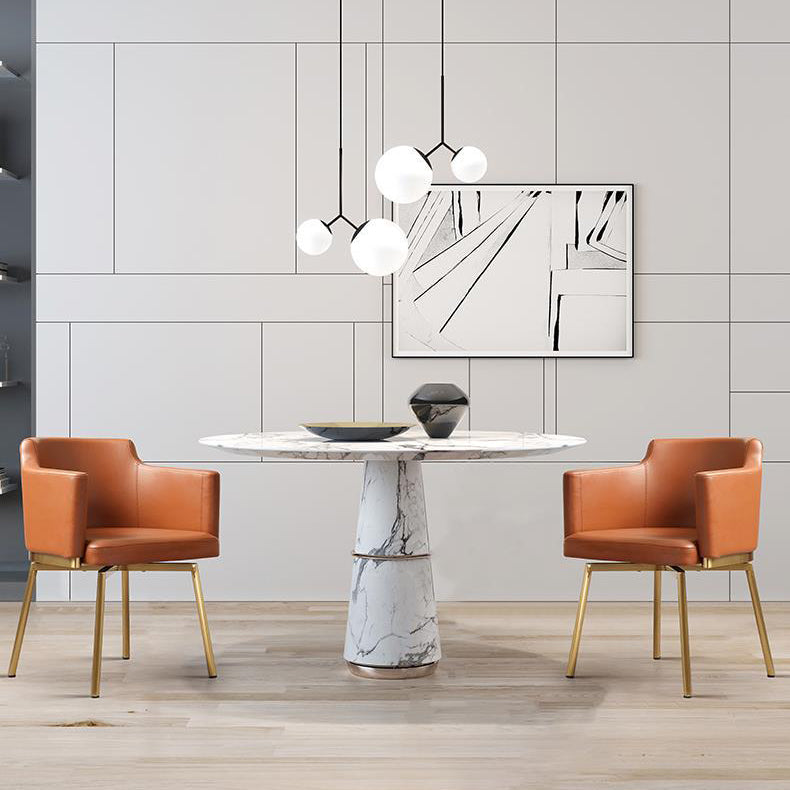 Modern Minimalist Square Half Round Rotatable Faux Leather Metal Dining Chair Backrest Armrest For Dining Room