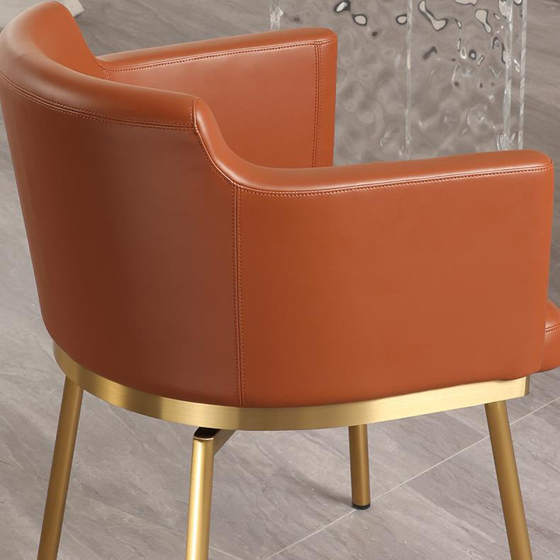 Modern Minimalist Square Half Round Rotatable Faux Leather Metal Dining Chair Backrest Armrest For Dining Room