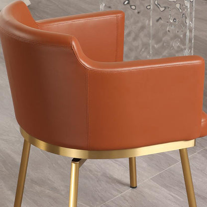 Modern Minimalist Square Half Round Rotatable Faux Leather Metal Dining Chair Backrest Armrest For Dining Room