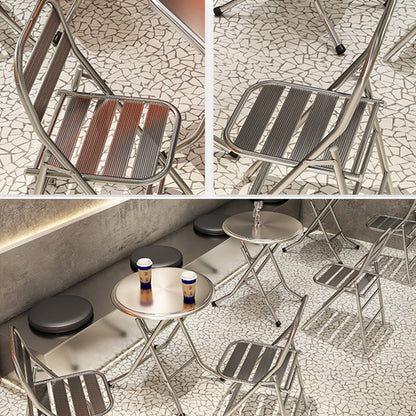 Modern Minimalist Skeleton Square Folding Stainless Steel Dining Chair Backrest Armless For Dining Room