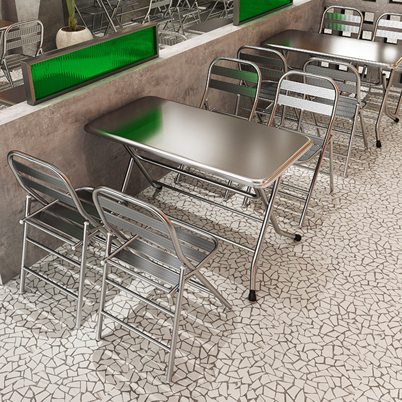 Modern Minimalist Skeleton Square Folding Stainless Steel Dining Chair Backrest Armless For Dining Room