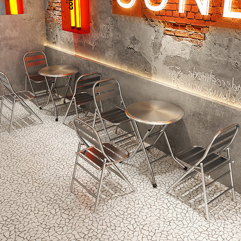 Modern Minimalist Skeleton Square Folding Stainless Steel Dining Chair Backrest Armless For Dining Room