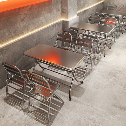 Modern Minimalist Skeleton Square Folding Stainless Steel Dining Chair Backrest Armless For Dining Room