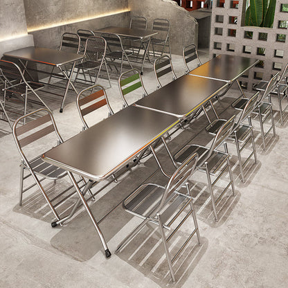 Modern Minimalist Skeleton Square Folding Stainless Steel Dining Chair Backrest Armless For Dining Room