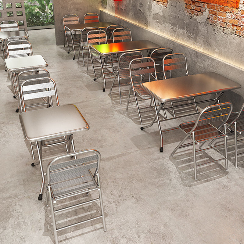 Modern Minimalist Skeleton Square Folding Stainless Steel Dining Chair Backrest Armless For Dining Room