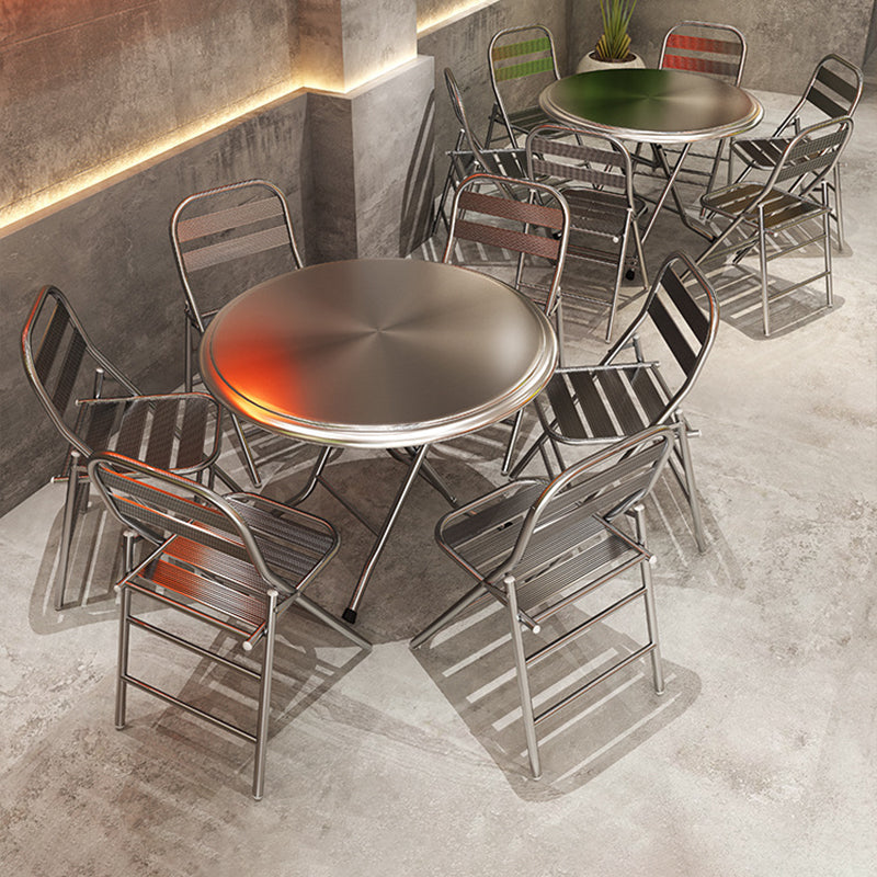 Modern Minimalist Skeleton Square Folding Stainless Steel Dining Chair Backrest Armless For Dining Room