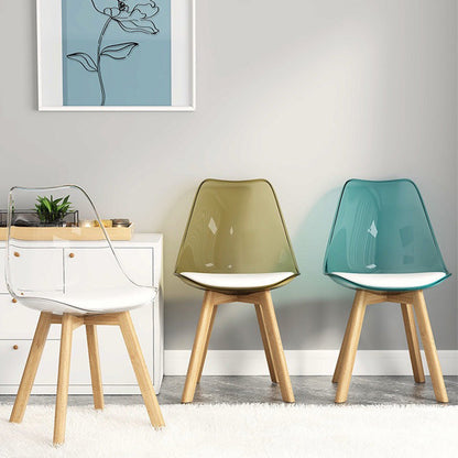 Contemporary Nordic Transparent PP Plastic PU Leather Upholstered High Back Dining Chair Armless For Dining Room