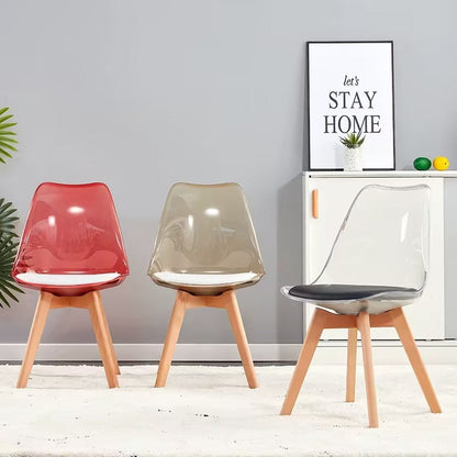 Contemporary Nordic Transparent PP Plastic PU Leather Upholstered High Back Dining Chair Armless For Dining Room