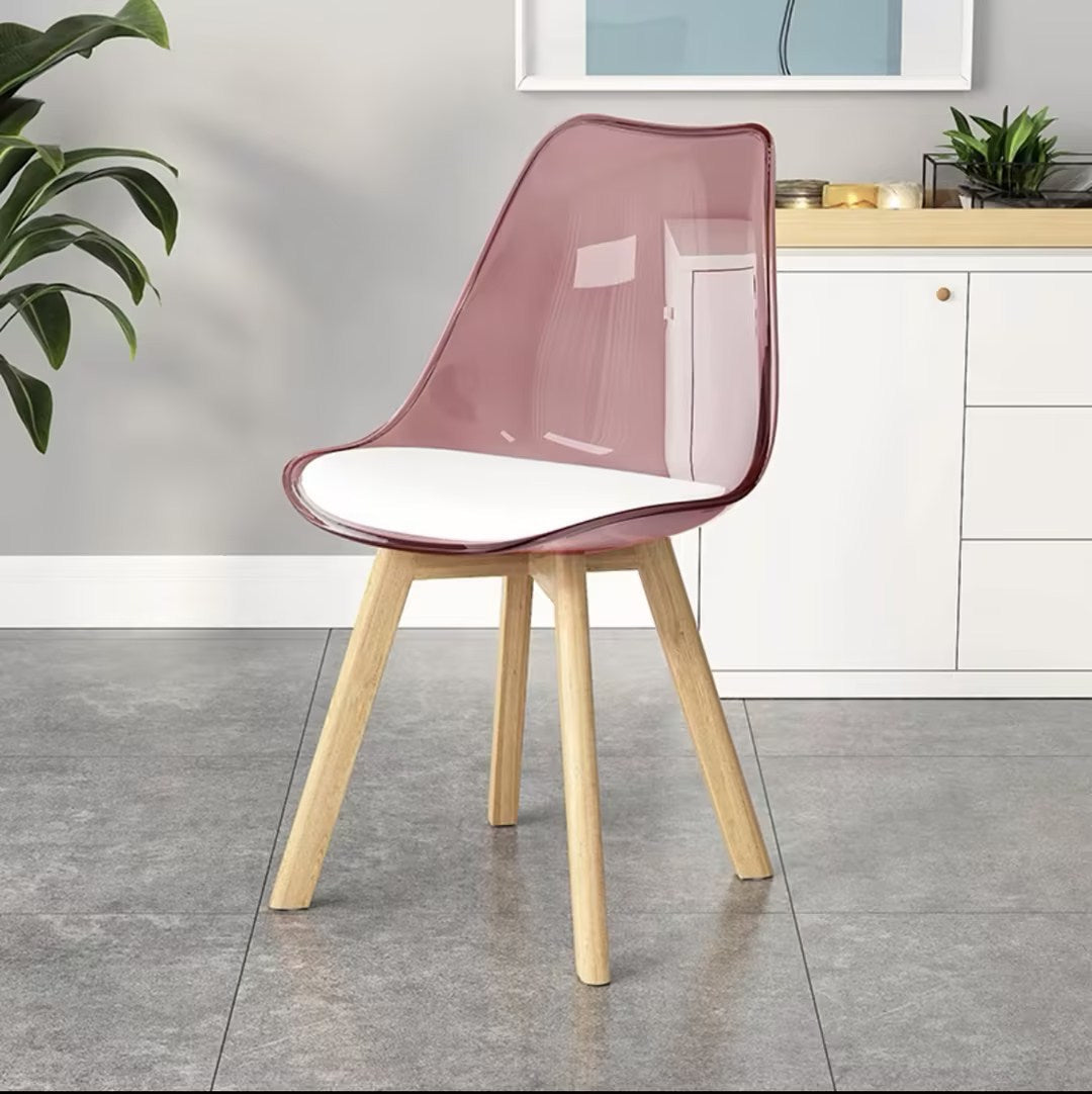 Contemporary Nordic Transparent PP Plastic PU Leather Upholstered High Back Dining Chair Armless For Dining Room
