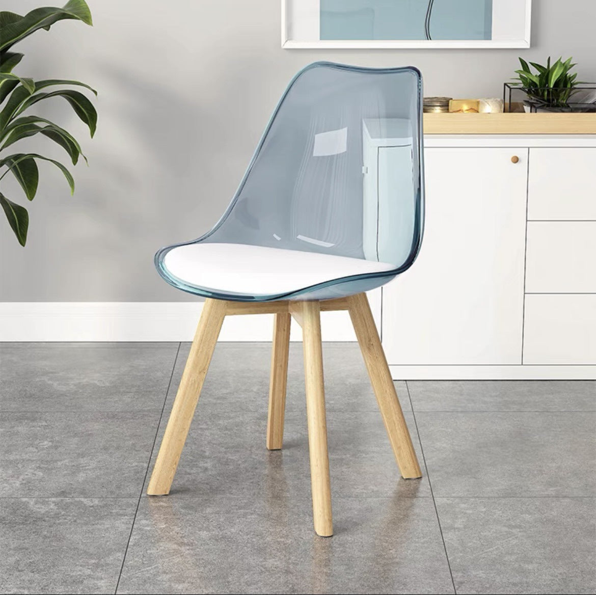 Contemporary Nordic Transparent PP Plastic PU Leather Upholstered High Back Dining Chair Armless For Dining Room