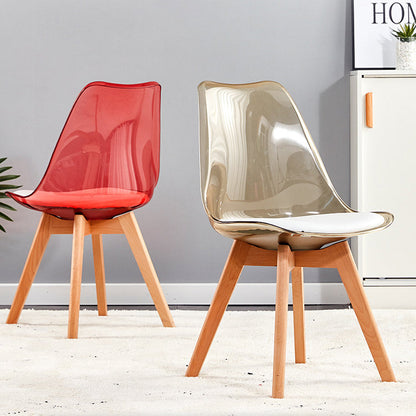 Contemporary Nordic Transparent PP Plastic PU Leather Upholstered High Back Dining Chair Armless For Dining Room