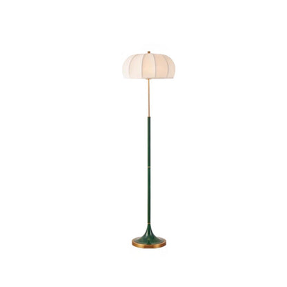 Contemporary Retro Fabric Metal Round Lantern Striped 1-Light Standing Floor Lamp For Living Room