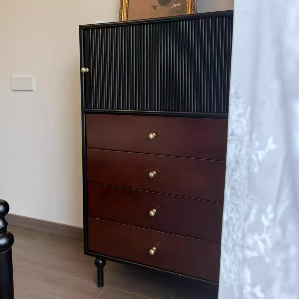 Traditional Vintage Solid Wood Rectangular Storage Cabinet With 4 Drawers For Bedroom & Living Room