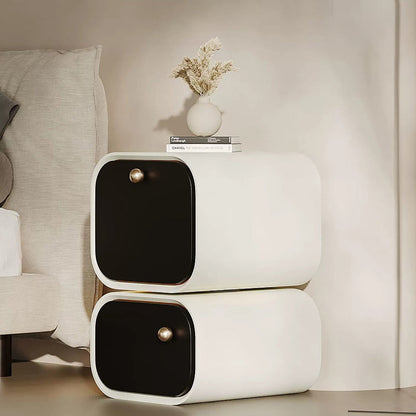 Contemporary Nordic Eco Lacquered High-Density Board Rectangular 2-Drawer Nightstand With Rotating Design For Bedroom