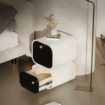 Contemporary Nordic Eco Lacquered High-Density Board Rectangular 2-Drawer Nightstand With Rotating Design For Bedroom