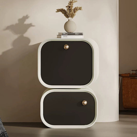 Contemporary Nordic Eco Lacquered High-Density Board Rectangular 2-Drawer Nightstand With Rotating Design For Bedroom
