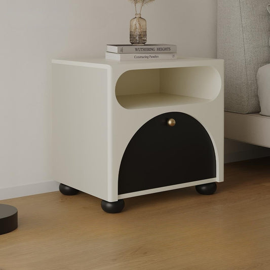 Contemporary Nordic Pine Wood Cube Nightstand 1-Drawer Dice Design For Bedroom